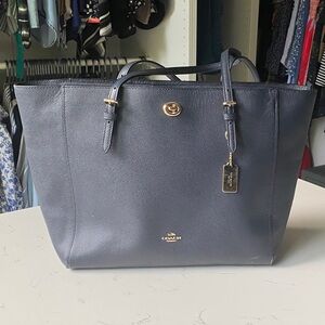 Coach Midnight Blue Leather Tote with Gold Details